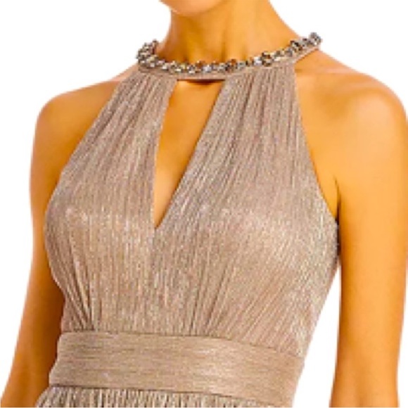 Eliza J Shimmering Cutout Halter Gown - Picture 3 of 7